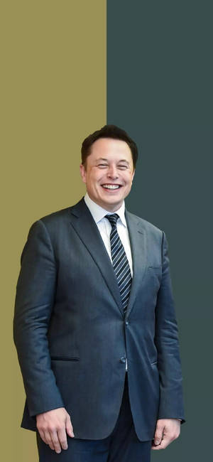 穿西裝的男士在橄欖色和炭灰色分割背景前微笑 — 伊隆·馬斯克 GIF 壁紙