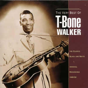T-Bone Walker 微笑拿著吉他的復古黑白專輯封面。 — 音樂 壁紙
