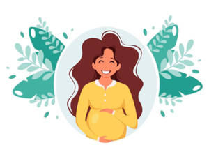 快樂的孕婦抱著肚子，被綠葉環繞。 — 懷孕 壁紙