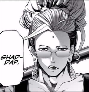戴眼鏡和耳環的動漫女性在漫畫面板中喊叫 shad-dap。