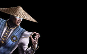 動漫風格的戴草帽穿藍色盔甲的武術家，黑色背景 — 閃電麥坤 壁紙