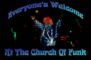 戴著橙色假髮的龐克搖滾歌手在Church of Punk的霓虹燈下表演。 — 音樂 壁紙