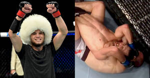 MMA拳手在籠中擊敗對手後慶祝勝利。 — 運動 壁紙