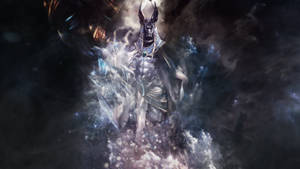 一位發光的帶角裝甲戰士從太空中的宇宙能量中出現。 — 電玩遊戲 GIF 壁紙