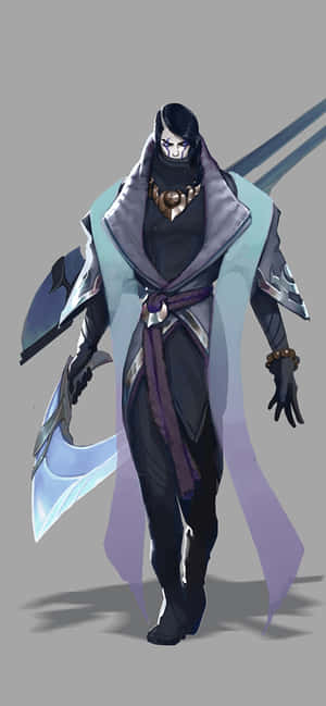 戴面具的動漫戰士，身穿紫色斗篷，手持發光劍。 — 電玩遊戲 GIF 壁紙