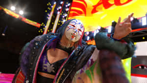 戴著面具和服裝的摔角手在場館燈光下擺姿勢。 — WWE GIF 壁紙