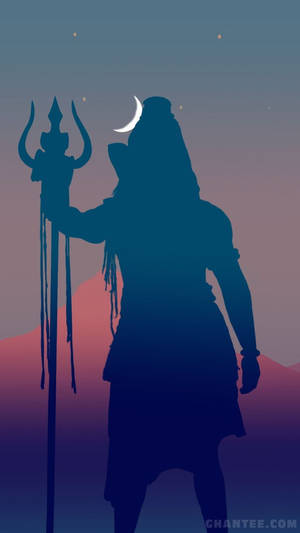 新月下手持三叉戟的印度教神明剪影。 — Maa Durga 壁紙