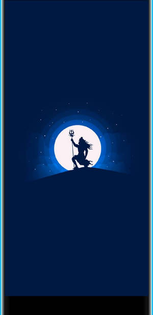 神明剪影手持三叉戟，背景為發光的月亮，夜晚的山丘上 — 濕婆 壁紙