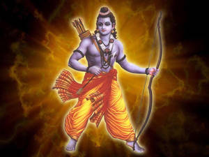 印度教神祇手持弓箭，帶有熾熱的金色光環。 — Maa Durga 壁紙