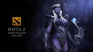 Dota 2 Drow Ranger 粉絲藝術，在陰影迷霧中手持發光藍色球體武器。 — 刀塔2 壁紙