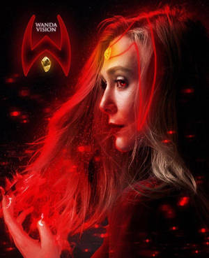 Wanda Vision角色在黑暗背景中帶有紅色發光能量和標誌 — 女巫 壁紙