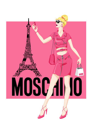 穿著粉紅色Moschino服裝的女性在艾菲爾鐵塔標誌附近自拍。 — 可愛又粉嫩 壁紙