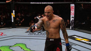 UFC拳手在八角籠中贏得比賽後慶祝。 — 酷 壁紙