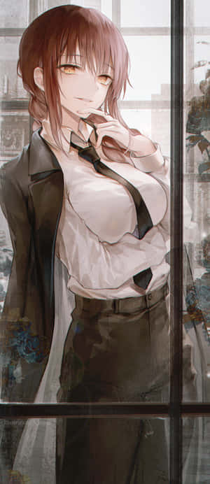 穿著校服的動漫女孩站在窗邊若有所思。 — Galaxy Z Flip 壁紙
