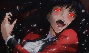紅眼動漫女孩在紅色外套中尖叫，雪花飄落。 — 幽遊白書 壁紙