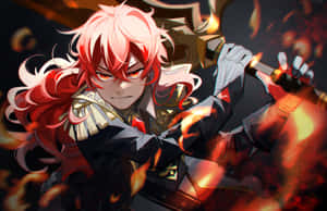 紅髮亮眼的動漫戰士揮舞著火焰劍。 — 電玩遊戲 GIF 壁紙