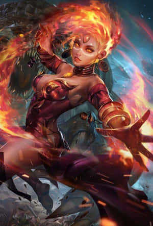 奇幻戰士在戰鬥場景中對陰影怪物釋放火焰魔法。 — Pixel 3 壁紙
