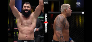 八角籠中的兩名男性MMA拳手，一人慶祝勝利，另一人神情沮喪。 — 終極格鬥冠軍賽 壁紙