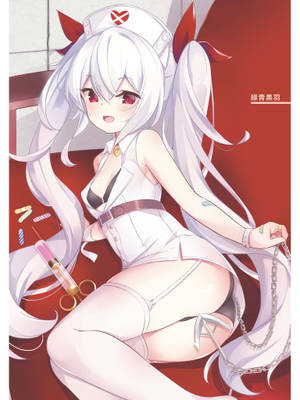 白髮紅眼的動漫護士手持鎖鏈和注射器。 — 噬血情人 壁紙