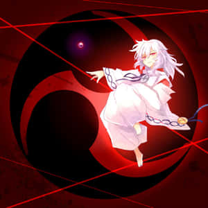 白發動漫少女漂浮在紅黑螺旋和發光線條中。 — 動漫惡魔 壁紙