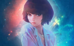 宇宙空間中的年輕女性，身後有發光的星雲和星星。 — 可愛動漫女孩 壁紙