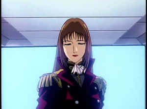 穿著軍服的動漫少女低頭，表情嚴肅。 — 女超人 壁紙