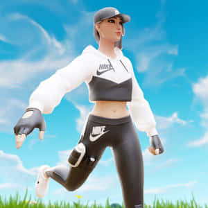一位穿著Nike運動服的女跑者在陽光明媚的草地上數位插圖。 — 紅寶石 堡壘之夜 壁紙