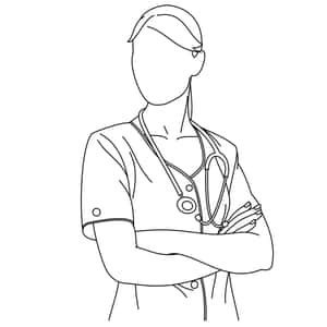 一位穿著制服、頸掛聽診器、雙手交叉站立的護士。 — 醫療 壁紙