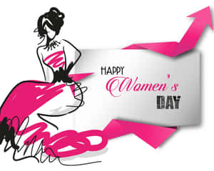 Happy Women's Day 插圖，包含一位粉紅色女性及向上箭頭。 — 婚紗 壁紙