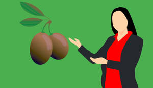 穿著商務服裝的女性向樹枝上的橄欖做手勢。 — 柳橙 壁紙