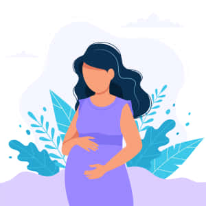 孕婦抱著肚子，周圍有藍色葉子。 — 懷孕 壁紙