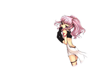 粉紅色頭髮的動漫女孩，手臂和手上有血跡。 — 瑟夏·羅南 壁紙