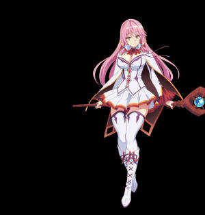 粉紅色頭髮的動漫法師女孩手持發光法杖 — 美學粉色GIF 壁紙