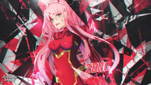 動漫角色 Zero Two 穿著紅色服裝，背景為破碎的紅色和黑色。 — 零二 GIF 壁紙
