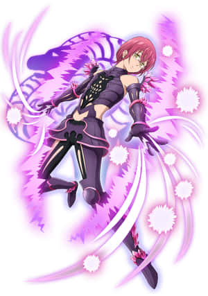 粉紅色頭髮和紫色服裝的動漫女孩以魔法姿勢揮舞發光劍。 — 小米Mix 壁紙