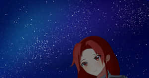 紅髮動漫女孩仰望星空夜空。 — Enhypen 美學 壁紙