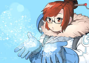 動漫女孩穿著冬季外套釋放雪花 — 尚氣 壁紙