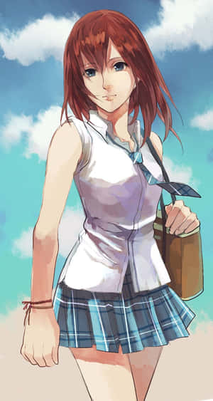 陽光明媚的天空下，穿著校服、拿著書包的動漫女孩 — 王國之心 壁紙