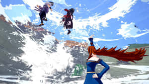 紅髮動漫女孩看著戰士們跳過巨大的海浪。 — 春野櫻 壁紙