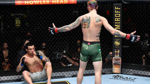UFC戰士在八角籠中站立勝利，擊敗對手。 — 終極格鬥冠軍賽 壁紙