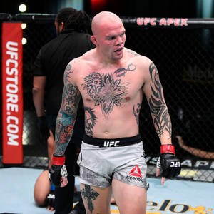 一位紋身的綜合格鬥選手穿著UFC裝備在八角籠內。 — 酷 壁紙