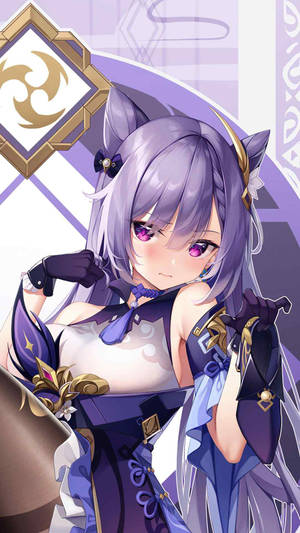 紫髮貓耳的動漫女孩，穿著紫色和金色服裝。 — 火焰與冰 壁紙