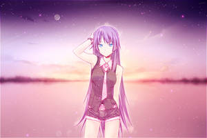 紫髮藍眼的動漫女孩穿著校服，在星空暮色下。 — 美學粉色GIF 壁紙