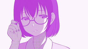 紫髮戴眼鏡的動漫女孩觸碰臉頰。 — BTS 紫色美學 壁紙