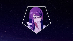 紫髮戴眼鏡的動漫女孩對著滿天星斗的夜空驚訝地捂住嘴巴。 — 動漫 壁紙
