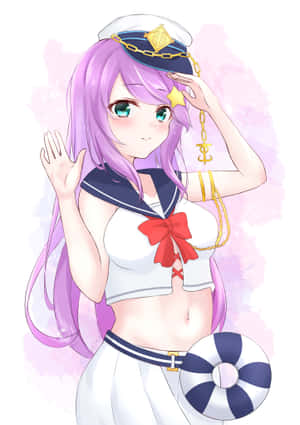 動畫女孩穿水手服拿救生圈揮手 — IQOO Pad 壁紙