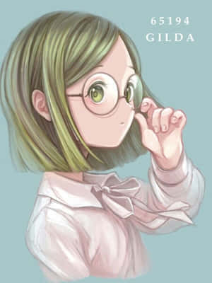 一位戴眼鏡、綠眼睛的年輕動漫女孩調整她的眼鏡。 — Kindle 壁紙