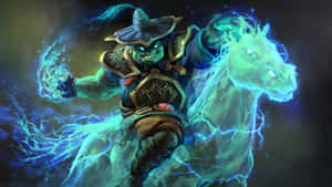 在暴風雨場景中騎著閃電馬的奇幻戰士。 — 電玩遊戲 GIF 壁紙