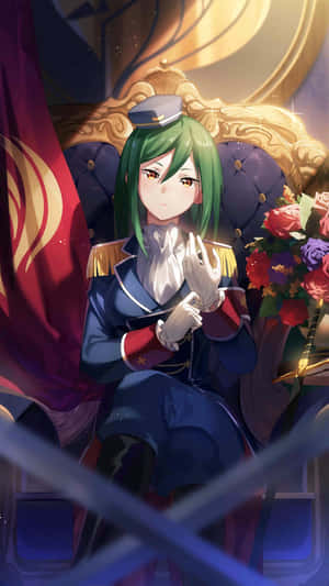 身穿軍服的動漫女孩坐在裝飾華麗的王座上，手持一束玫瑰。 — 火影忍者 卡卡西 壁紙