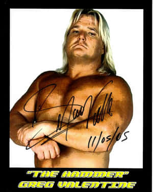 摔角手 Greg Valentine（綽號「鐵鎚」）的簽名照片。 — 弗雷德·弗林斯通 壁紙